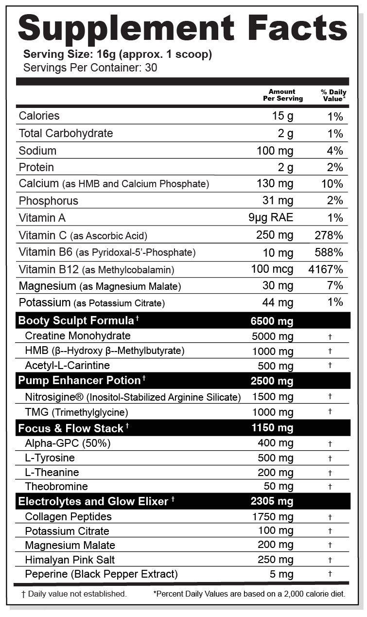 Booty Genie Supplement Facts Label